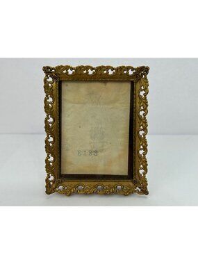 Ornate Filigree Rococo Revival Gold Brass Hollywood Regency Picture Frame 4"x 5"